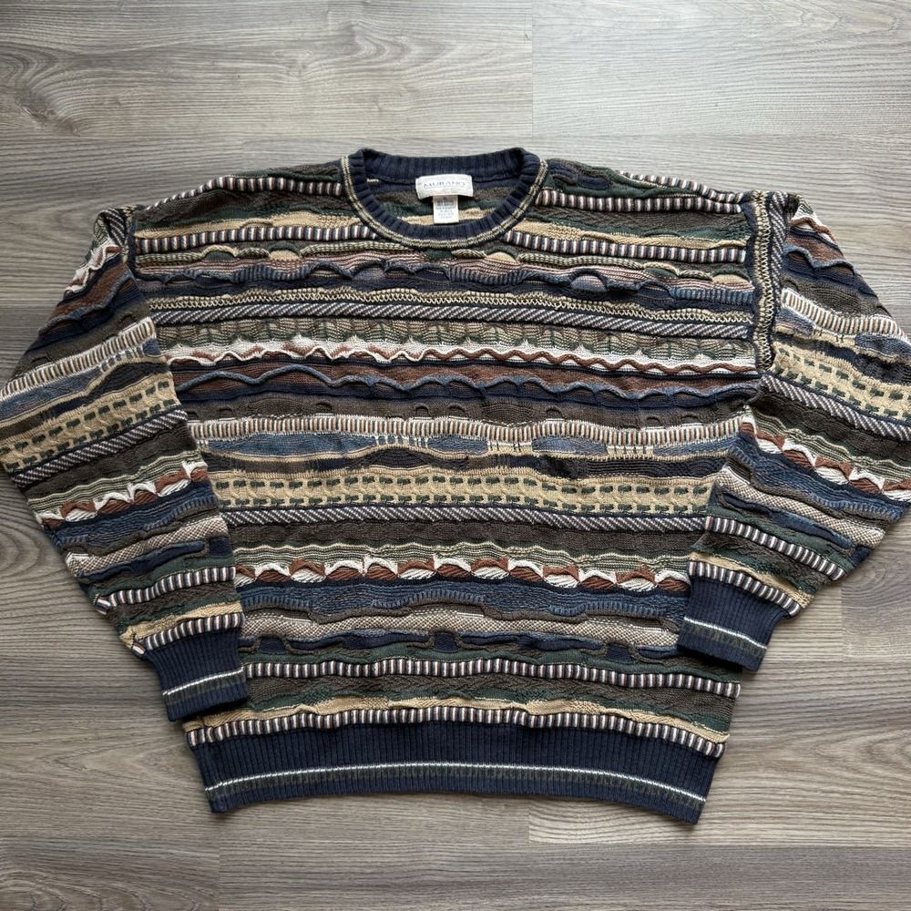 Vintage Murano Coogi Style Sweater Multicolor 3D Knit Textured Size XL